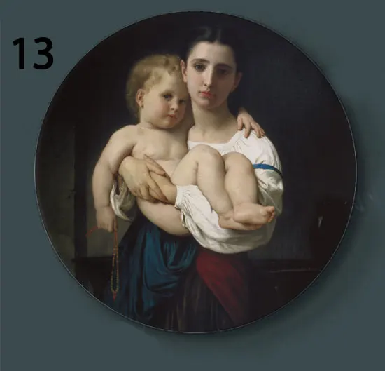 Bouguereau настенные декоративные тарелки классическое художественное блюдо отель фон дисплей мать и ребенок картина маслом тарелка - Цвет: 13