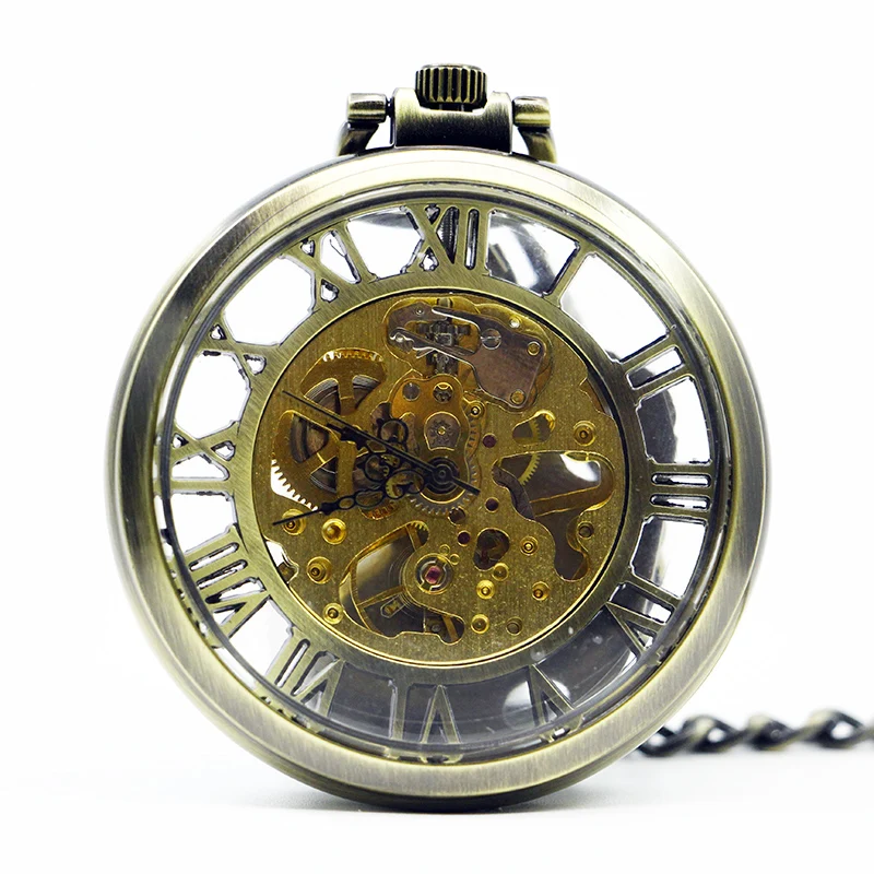 Mechanical Hand Wind Carving Pocket font b Watch b font font b Steampunk b font Roman
