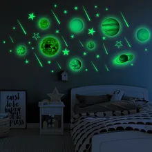 1 conjunto planetas luminosos adesivos de pvc diy 3d adesivos de parede para quartos dos miúdos quarto decoração da sua casa sala estar brilho no escuro decalques