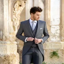 Классический утренний костюм смокинг для жениха дружки Для мужчин свадебные костюмы для выпускного индивидуальный заказ(куртка+ брюки+ жилет+ галстук