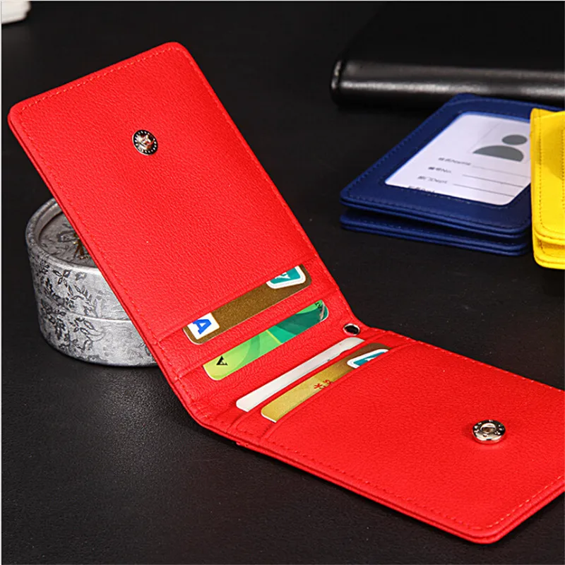 Leather Wallet Work Office ID Card Credit Card Badge Holder+ Lanyard+ 5 Slots Bank Card Holders ID Badge Holders Accessories