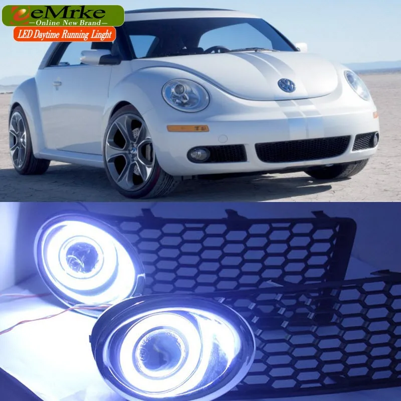 eeMrke For For Volkswagen Beetle 2008 2011 LED Angel Eye DRL Daytime Running Lights Halogen