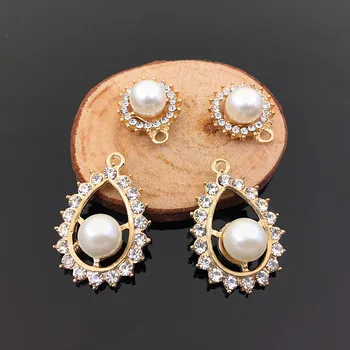 

New Style Pearls Core Rhinestone decoration Alloy Gold Tone Cartoon Rounds/Drop Shape Metal Charms Diy Necklace/Earring Pendants