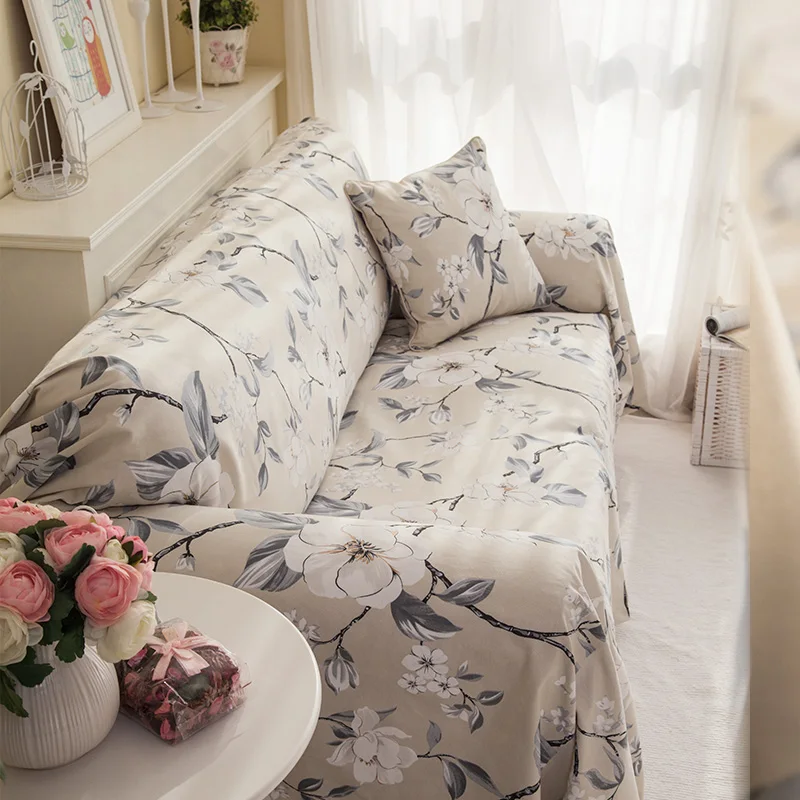 Бежевый хлопковый чехол для дивана с цветами свежий дивана|cloth sofa covers|sofa coverplain covers