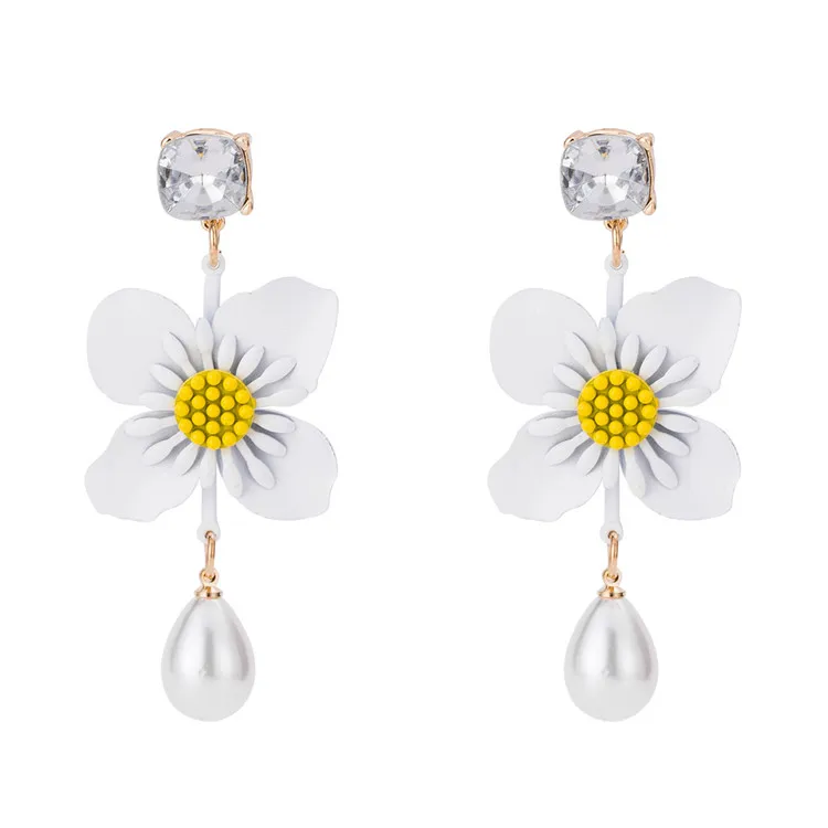 

2019 Painting Metal Flower Earring For Women Pearl Dangle Earrings pendientes za 2018 aretes pendientes de gota best lady za