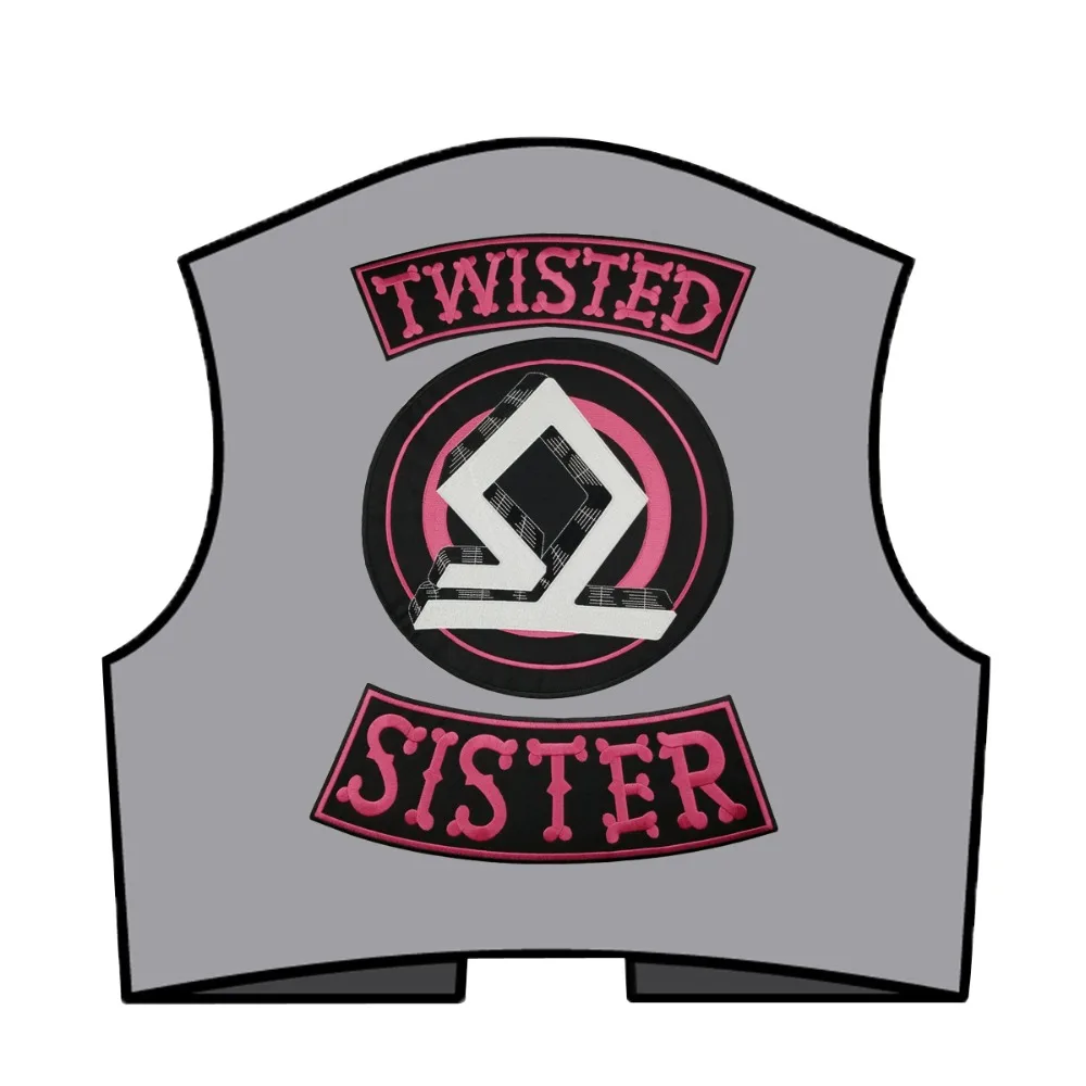 TWISTED SISTER Biker Motorcycle Rider Embroidered Iron On Back of Jacket Patch Black twill fabric DIY Eco-Friendly Free Shipping(1)