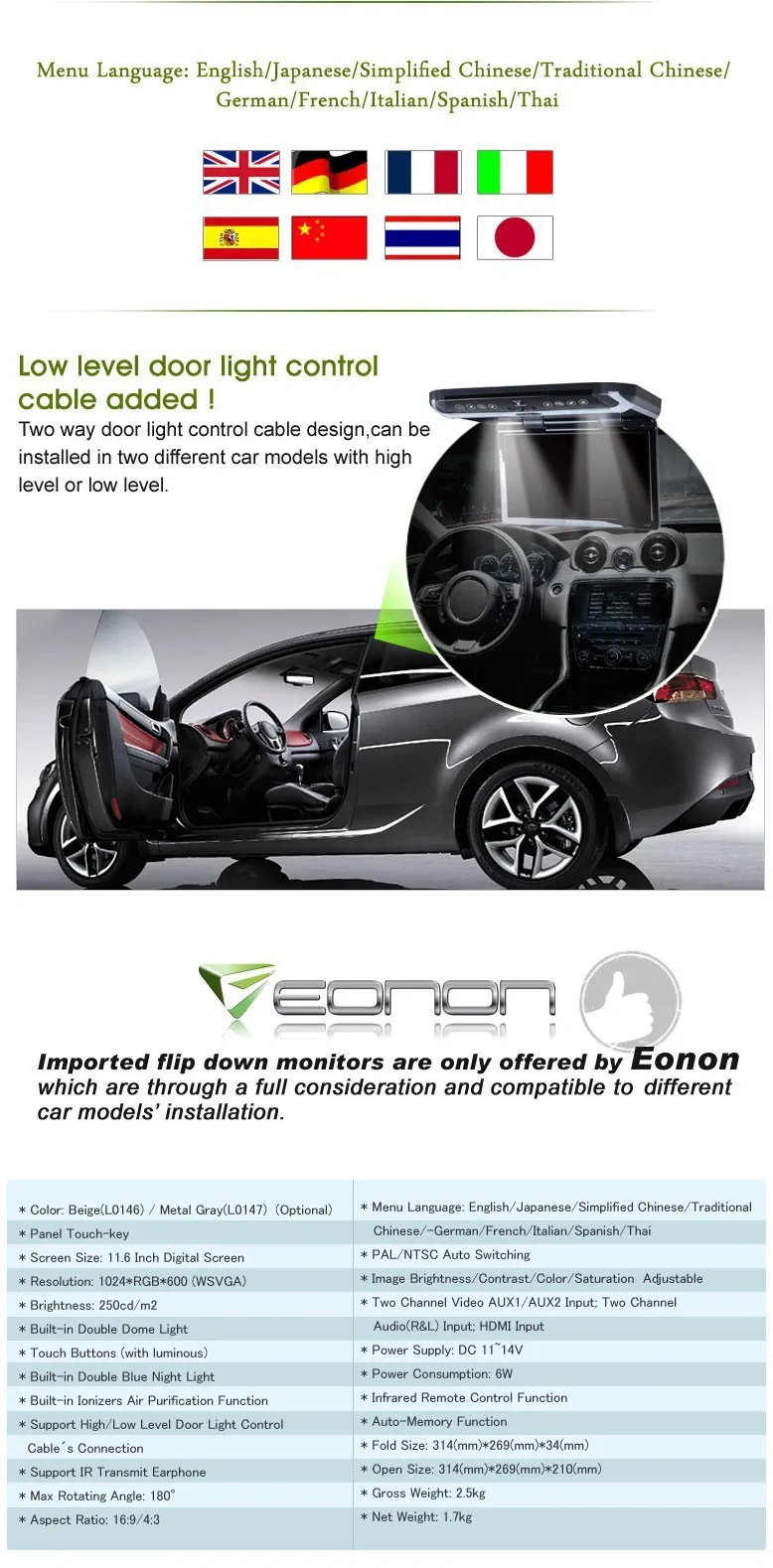 Cheap 11.6" Digital In-car Flip Down Car Roof Monitor Roof Mounted Monitor (Metal Gray & Beige Color Optional) with HDMI Input 3 Cheap 11.6" Digital In-car Flip Down Car Roof Monitor Roof Mounted Monitor (Metal Gray & Beige Color Optional) with HDMI Input 3