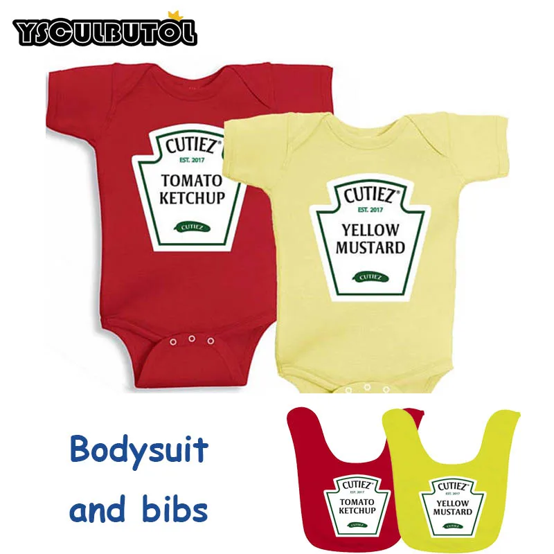 YSCULBUTOL/, дизайнерский комплект из кетчупа и горчицы, боди, одежда для близнецов, цельнокроеные милые забавные и красные, желтые детские нагрудники