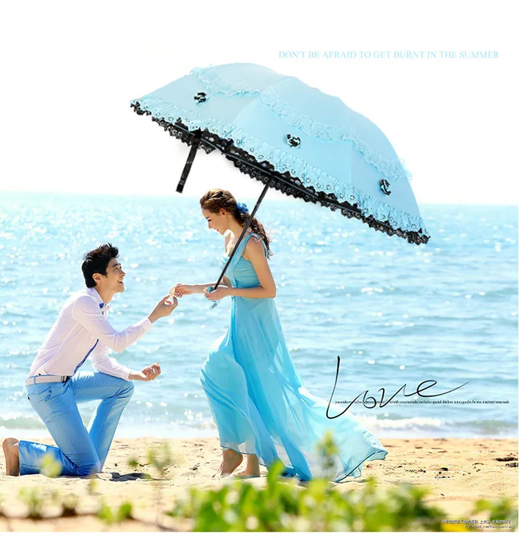 Korea Small Fresh Umbrellas Umbrella Rain Woman Folding Female Princess Sunscreen Lace Sun Umbrella UV Protection Goddess