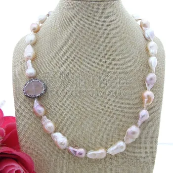

N102302 21" 18MM Pink Purple Keshi Pearl Necklace Rose Connector