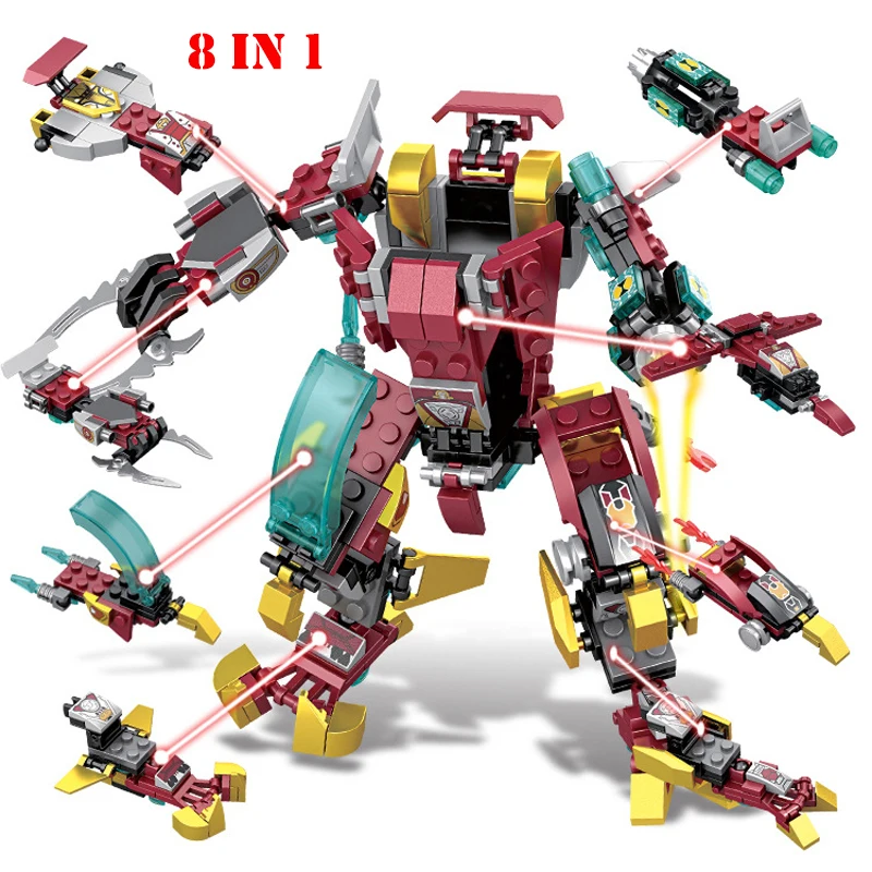 

8 In 1 Super Heroes Avenger Iron Man Mech Robot Fghter Figures Building Block Compatible Legoing City Bricks Children Toys Gifts