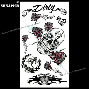 

SHNAPIGN Dirty Flower Skull Temporary Tattoo Body Art Flash Tattoo Stickers 17*10cm Waterproof Fake Tatoo Car Styling Sticker