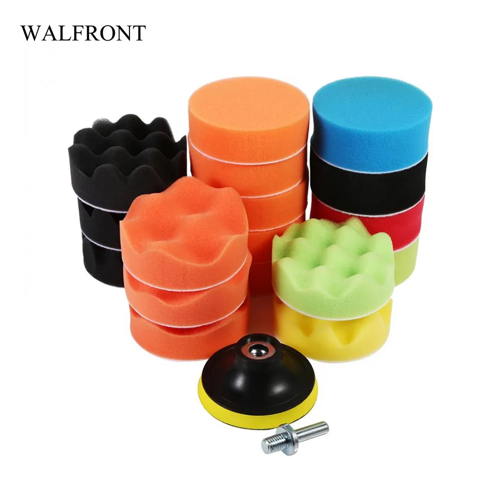 

WALFRONT 19pcs/Set Colorful Polishing Buff Pad Car Waxing Polish Microfiber Foam Sponge Applicator Cleaning Hand Tool Kit Washer