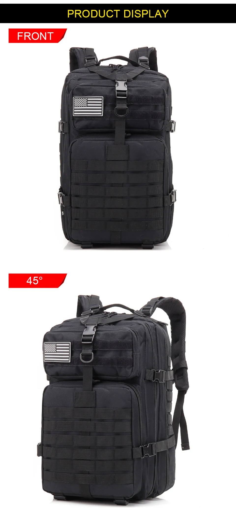 Outdoor Sports Backpacks Military Tactical Backpack Flag Patch Army Rucksack Camping Big Bagpack 3P Waterproof Molle Bags Packs (7)
