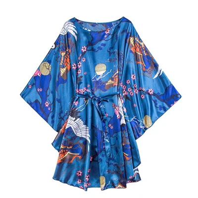 CEARPION Для женщин Летняя ночнушка, одежда для сна Атласный халат для сна Элегантная ночная рубашка рукав «летучая мышь»; одежда для отдыха; одежда плюс Размеры - Цвет: Blue