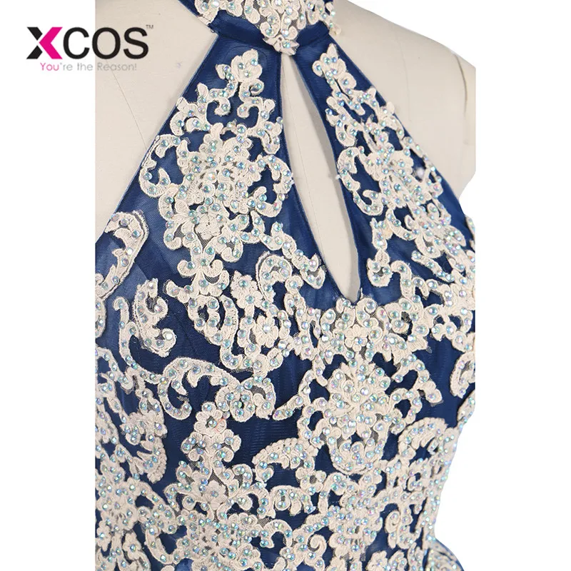 XCOS, на заказ, королевское Голубое Кружевное платье на бретелях для выпускного вечера, элегантное ТРАПЕЦИЕВИДНОЕ Дешевое длинное платье для вечеринки, платья vestido de gala