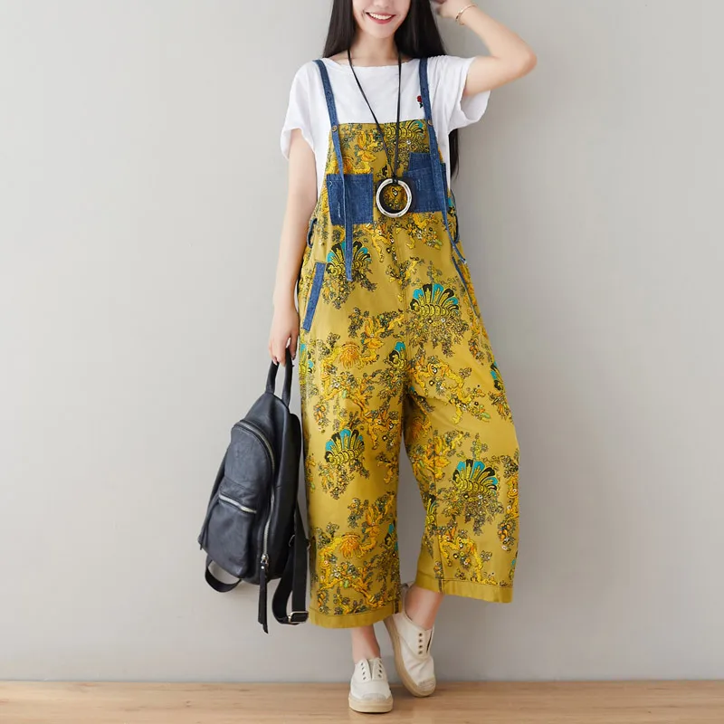 

Suspenders Wide Leg Bib jeans Large size Braces Drop Crotch Denim pants Baggy Hip-pop Washed Printed Flower cowboy Jumpsuits