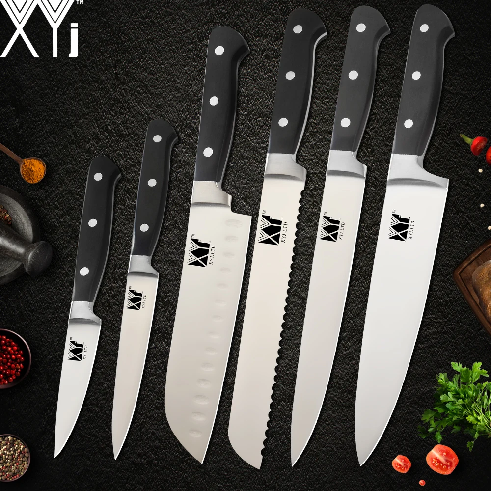 

XYj Stainless Steel Kitchen Knife Set 6pcs 8'' 8'' 8'' 7'' 5'' 3.5'' High Carbon Sharp Blade Color Wood Knives Cooking Accessory