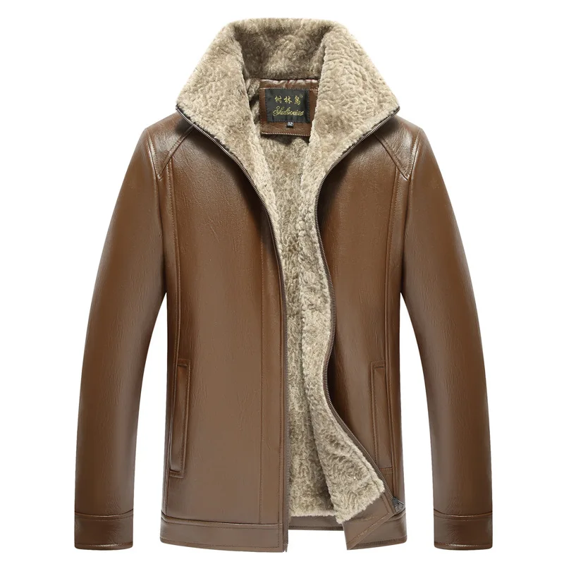 New Arrive Mens Leather Jacket Men Coats Brand High Quality PU Outerwear Men Business Winter Faux Fur Male Jacket Fleece APU12