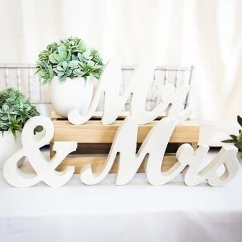 

White Wooden Letters Sign Mr & Mrs Wedding Reception Table Centrepiece Decor Set