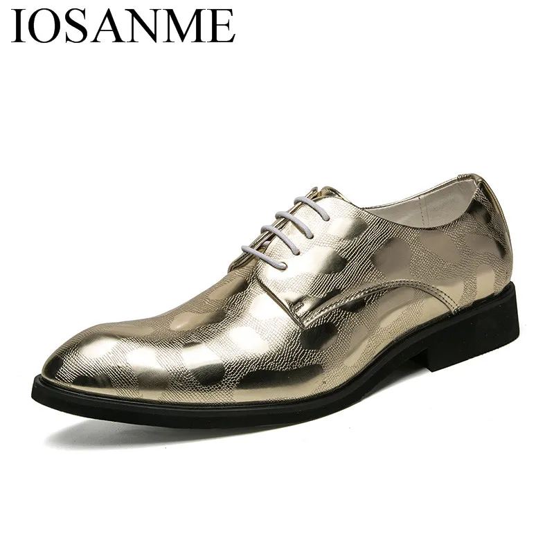 Buy men gold dress shoes leather luxury brand italian