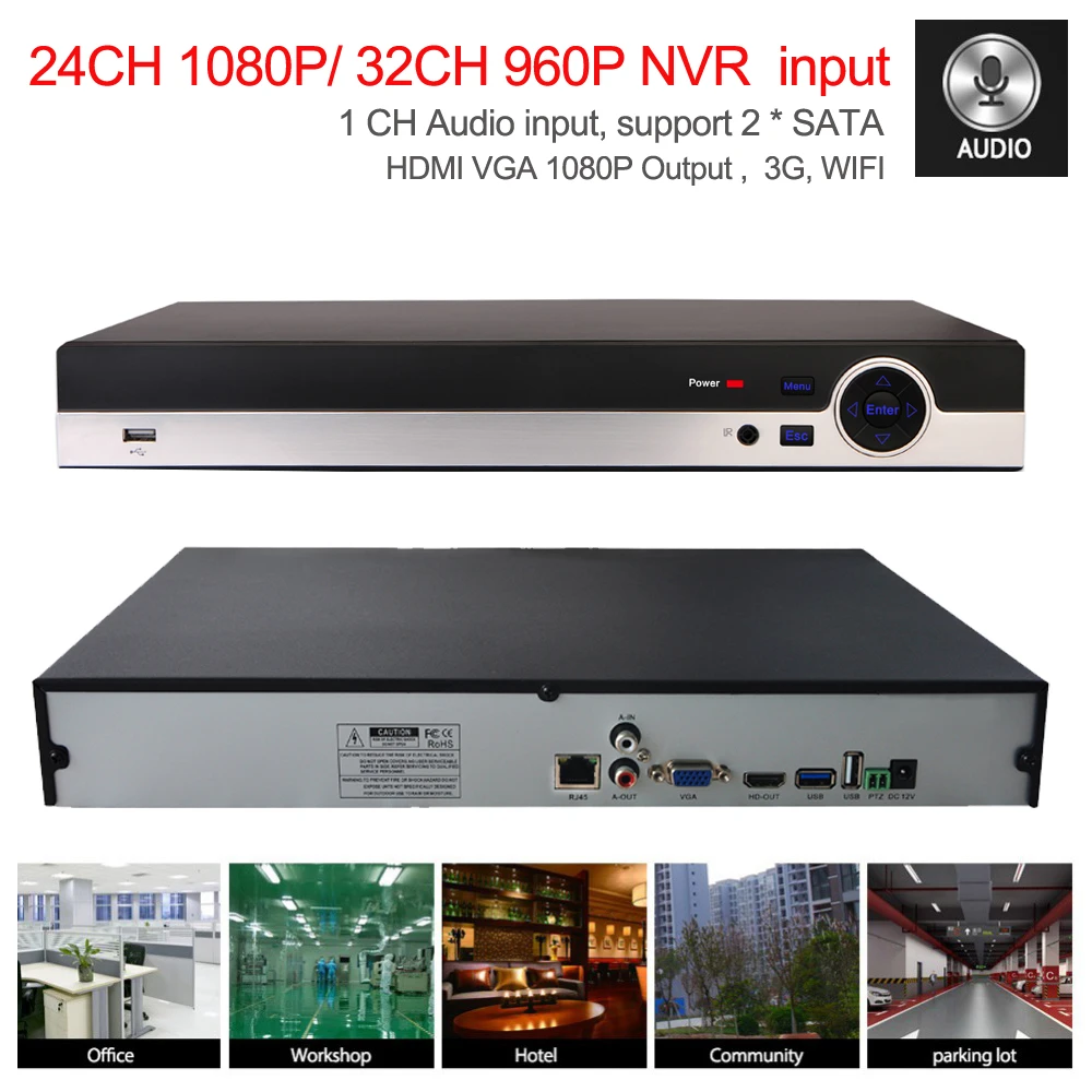 Onvif hi3535 Full HD 1080 P CCTV NVR 24ch Рекордеры для видеонаблюдения 32CH 960 P NVR обнаружения движения ftp 3G Wi-Fi Функция 2 SATA Порты и разъёмы