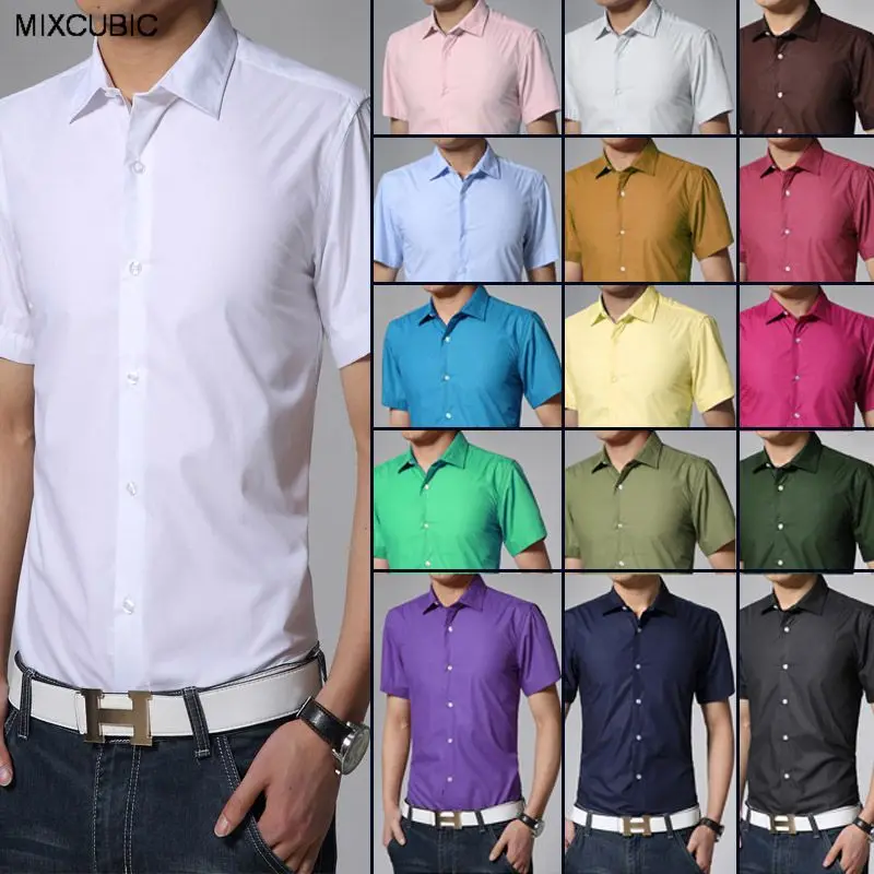 

MIXCUBIC 2017 Men Shirt British Style Business short-Sleeve Male Slim fit Casual Shirts Men Clothing Shirts men M-3XL 16-colors