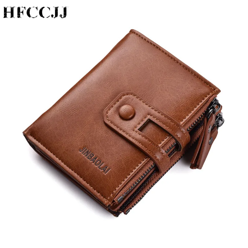 

NEW Vintage multi-function Double Zipper Genuine Leather Men's Wallet Card Holder Man Luxury Short Wallet Casual Wallets HC208
