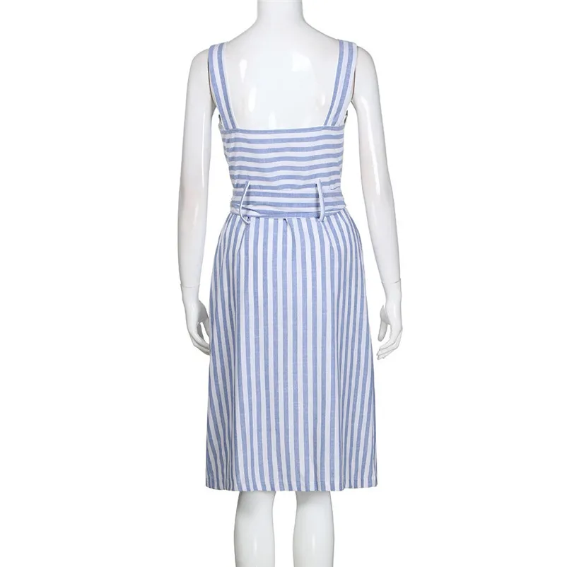 HOT summer dress 2018 beach dress Womens Striped Long Boho Dress Lady Beach Summer Sundrss Button Down Maxi Dress elbise J19#N (13)