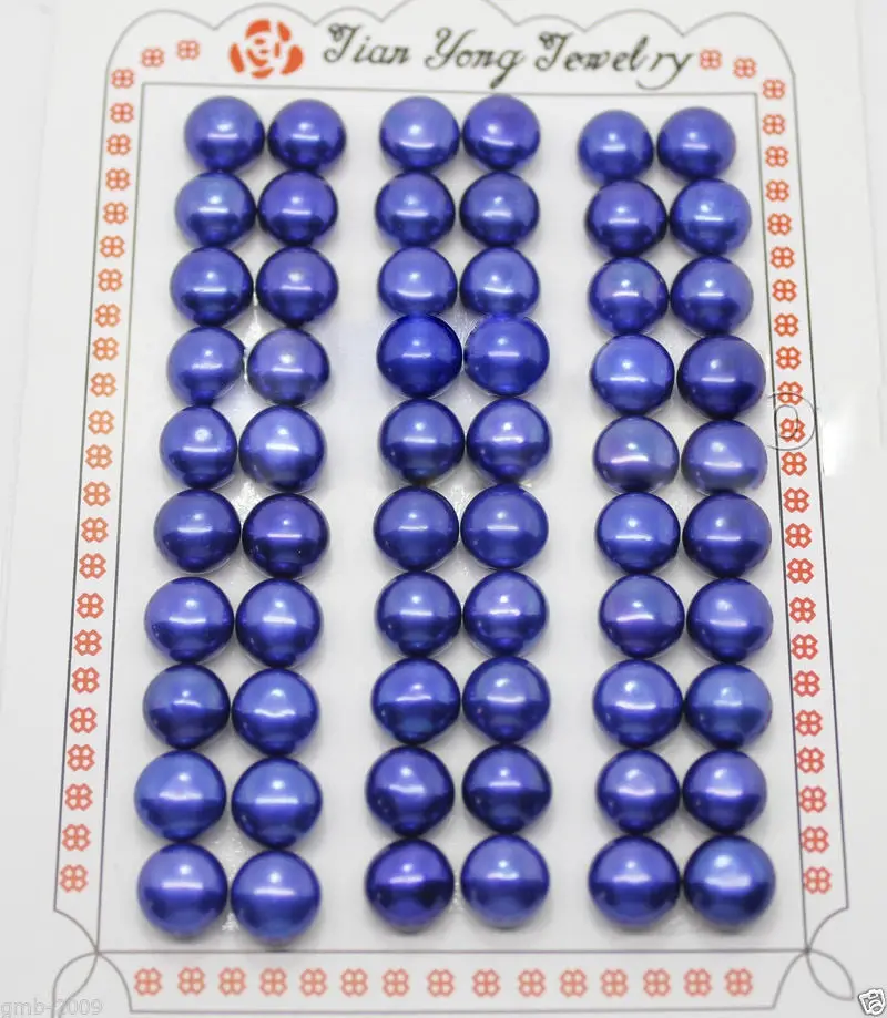 

Hot selling> Hot sale new Style >>>> 30 Pairs Genuine 7-8mm Blue Button Pearl For Earring Making Half Drilled Beads -Bride jewel