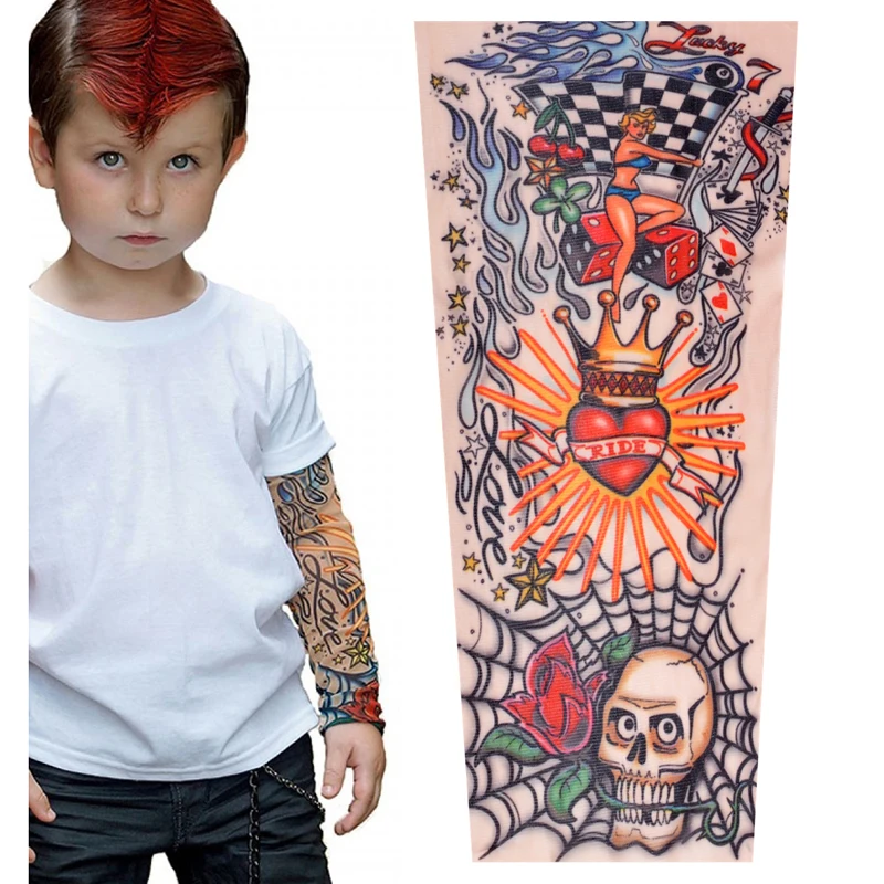 Татуировка рукава Дети Лето рука Защита от солнца рукав для мальчиков и девочек хип хоп спортивные рукава руки
