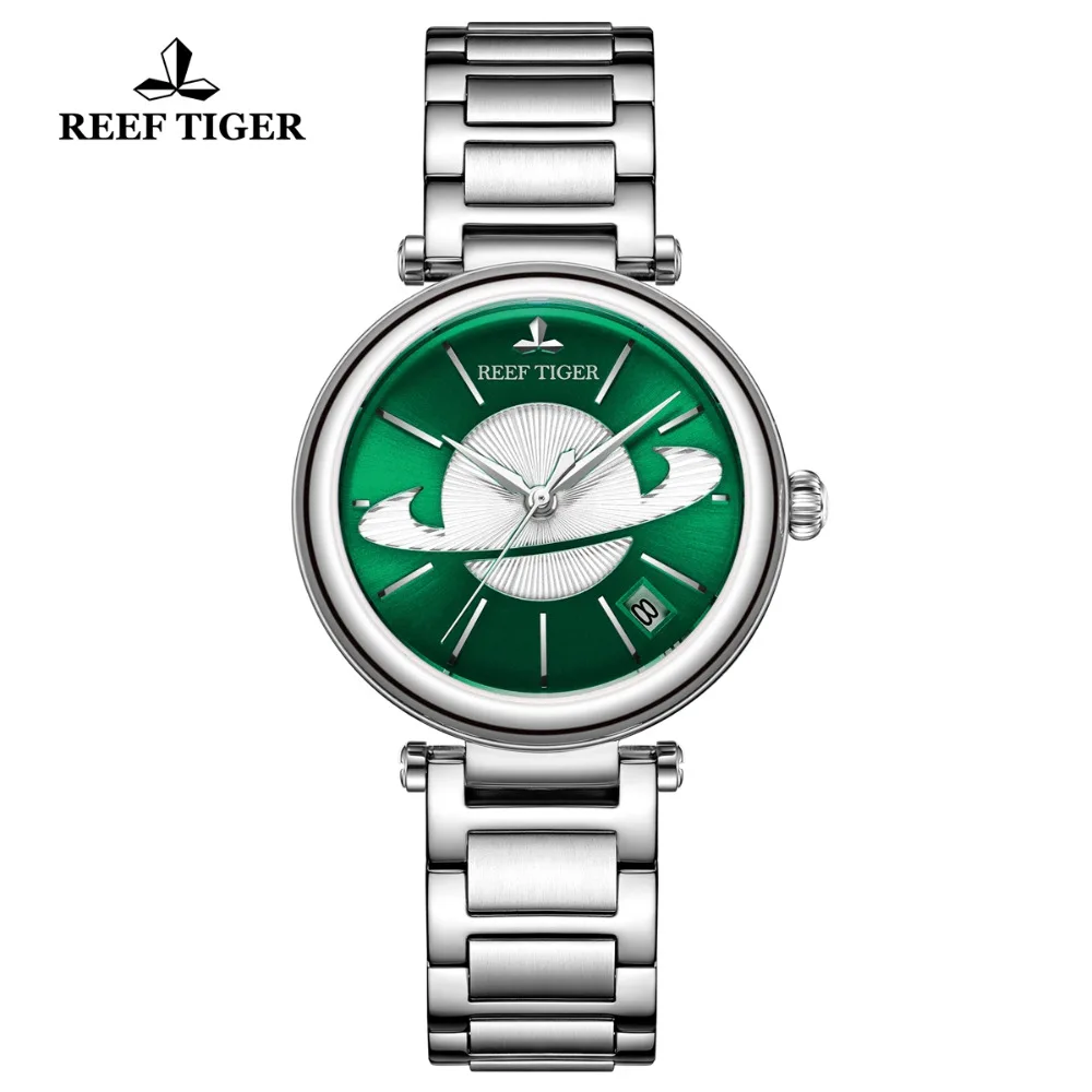 Женские Зеленые Изысканные часы Reef Tiger/RT Стальные Роскошные ведущей марки 2019