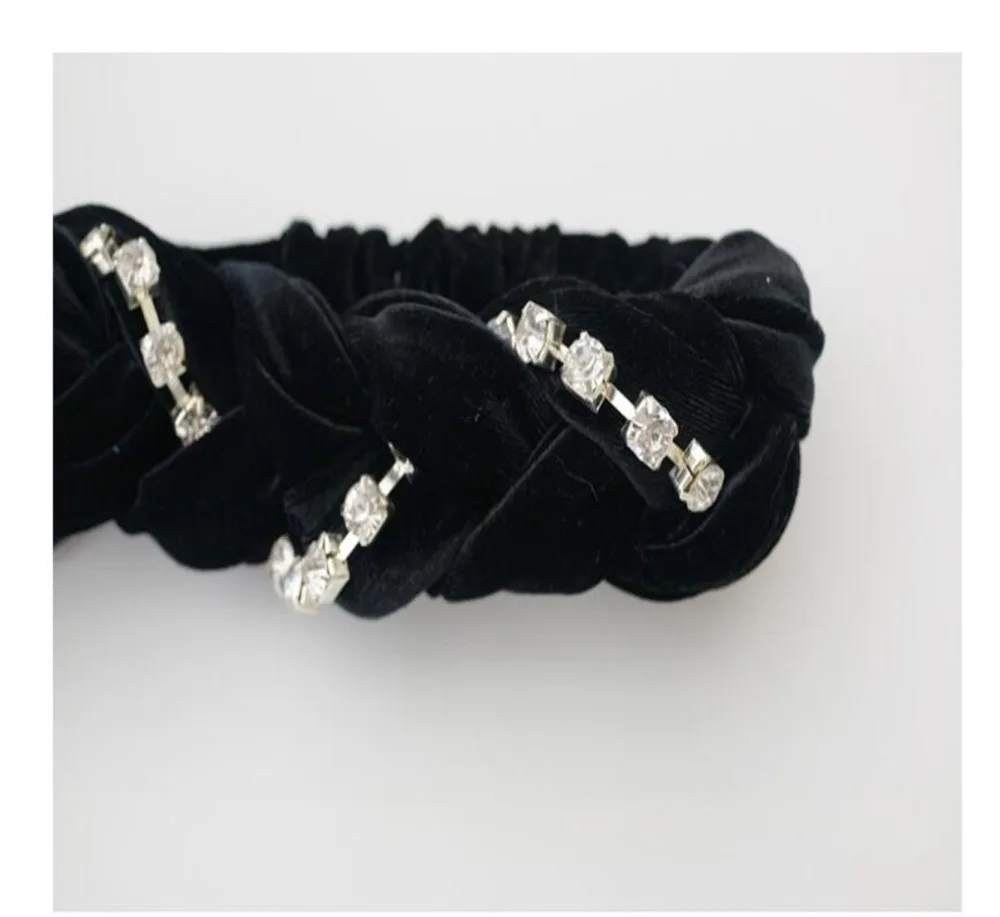 top quality new velvet hair band woven stretch crystal rhinestone hair band headwear women autumn headbands