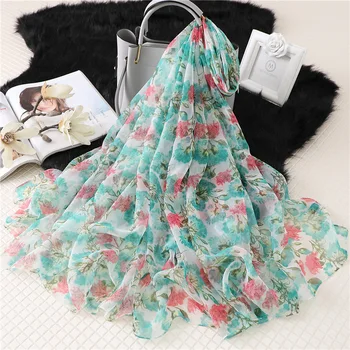 

Pastoral Style Silk Scarf Women Elegant Floral Print Shawl And Wraps Large Size Pashmina High Quality Foulard Scarves Hijba
