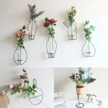 Jarrón con marco de hierro de estilo nórdico, planta colgante de pared, bastidores para flores secas, botellas DIY Creativite, estantes decorativos