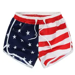 Для женщин Короткие штаны американский флаг в полоску со звездами шорты с принтом пот Штаны плавание пляж Мужские шорты для купания Модные
