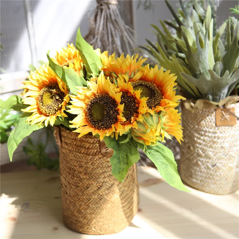 Fake Silk Artificial Sunflower Flower Heads Bouquet Floral Garden Home Decor