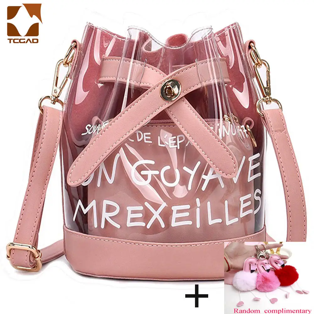 

femme sac transparent keg bag orange PVC Woman transparent handbag solid soft hasp female Shoulder Bag Ms transparent women