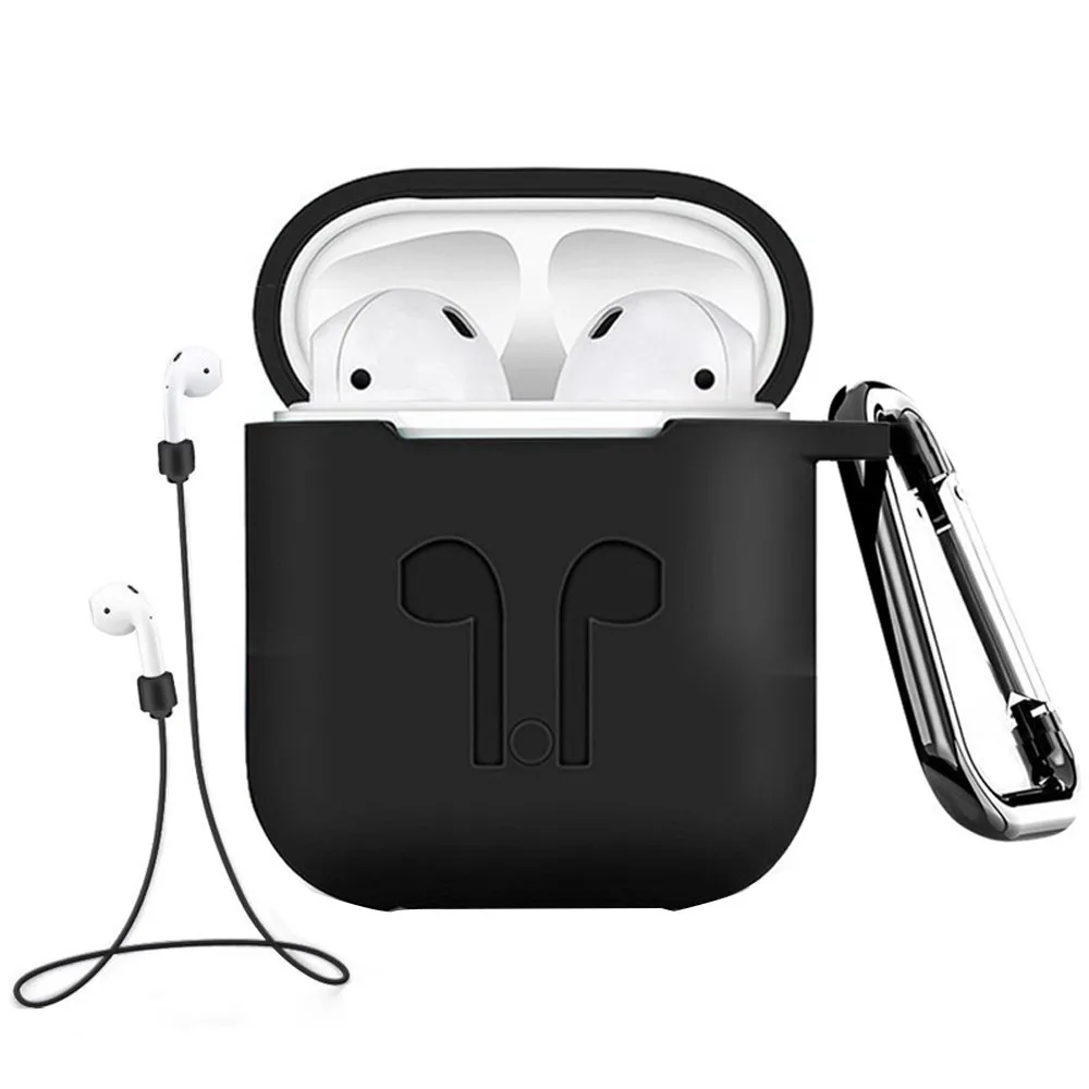 CARPRIE чехол для AirPods силиконовый кожи с карабином + анти потерянный ремешок