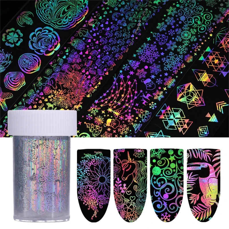 

1 Roll Nail Foil Holographic Laser Rose Flower Geometric Mixed Patterns Transfer Sticker Nail Art DIY Desgin Decoration 4*100cm