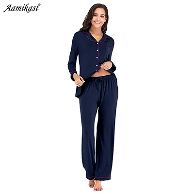 Aamikast Модальные пижамы для женщин мягкий хлопок Джерси женские s пижамы Пижамный костюм - Цвет: dark blue