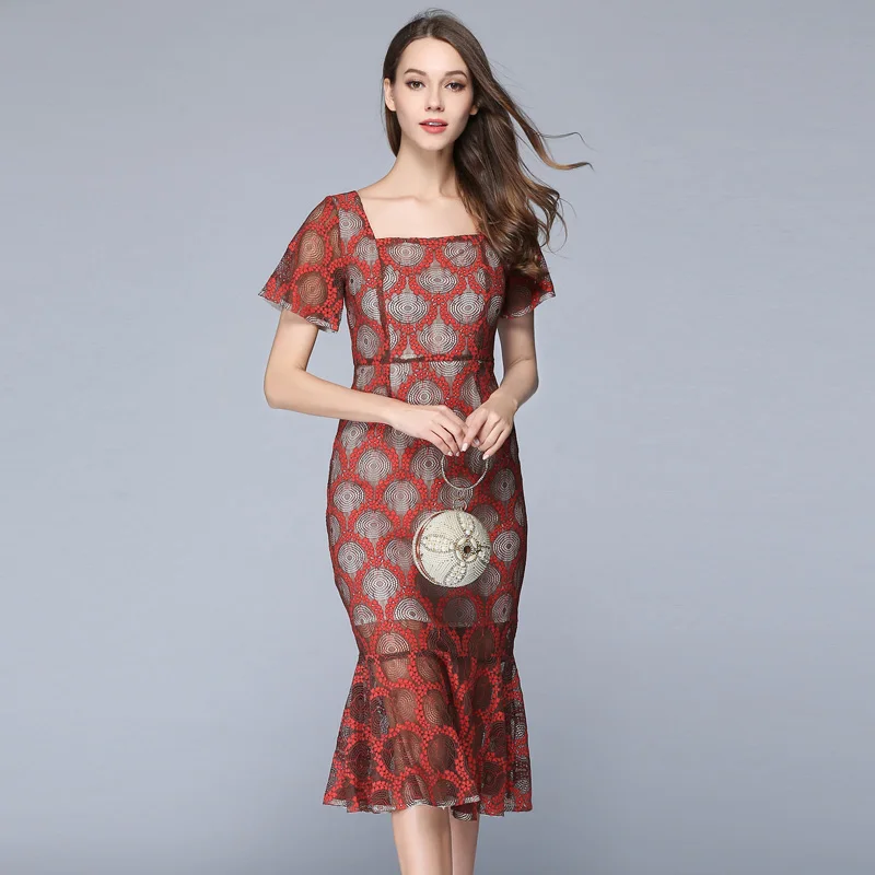 Элегантный 2017 лето новая мода женщины перспектива кружева с коротким рукавом