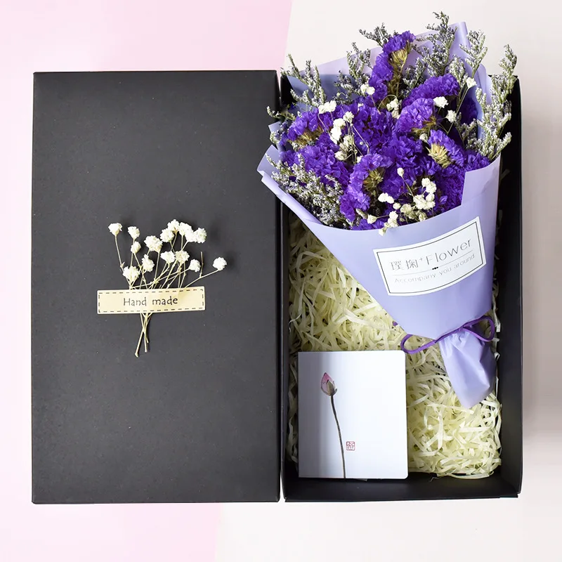 1 шт., изготовленные вручную свадебные украшения, маленький подарок для дам, Гипсофила искусственная, цветок, сухоцветы с подарочной коробкой PT23 - Цвет: purple black