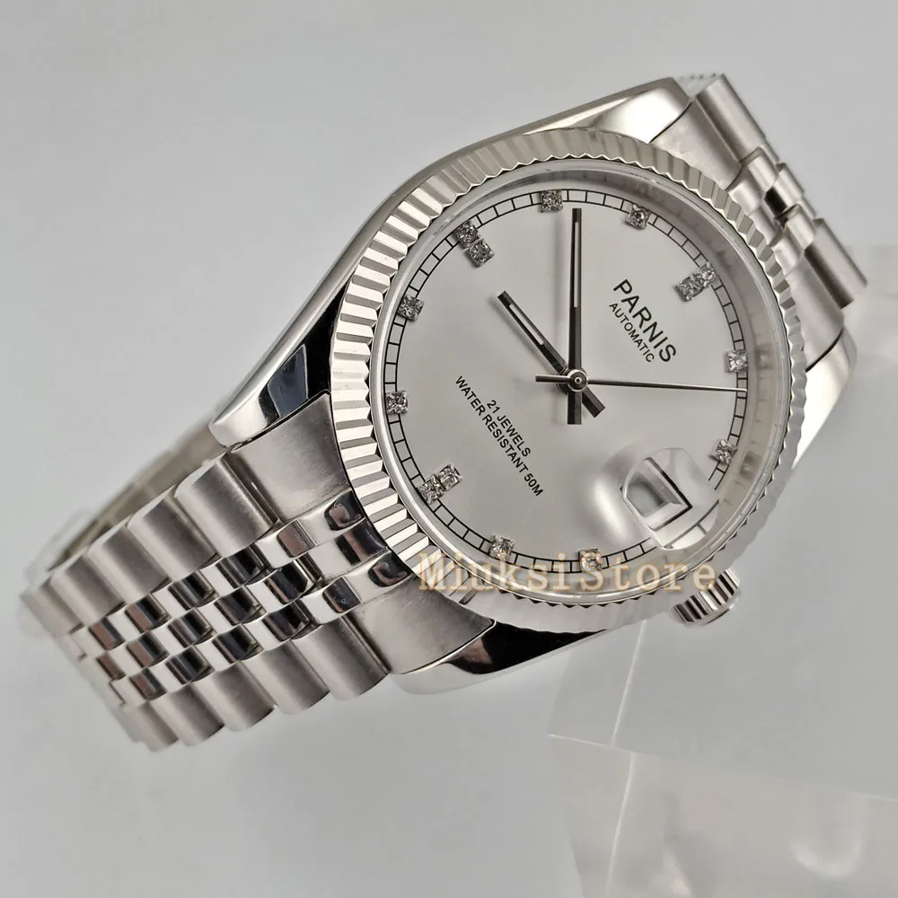 36 мм Автоматическая Дата relogio masculino Inoxydable Cas кожаный Bande montre поверенный браслет hommes