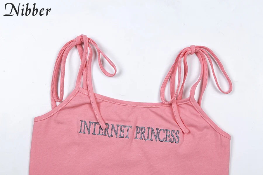 Nibber summer cute pink embroidery crop tops women camis street fashion wild tank tops girls Casual cotton tee shirts mujer