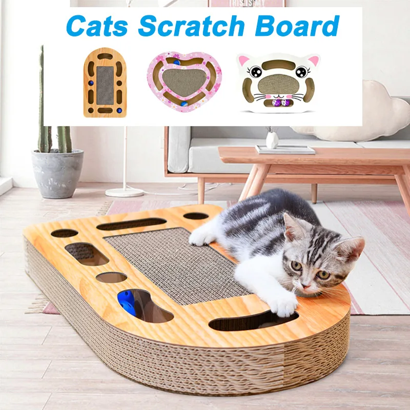 Cats Scratch Toy Corrugated Cardboard Scratch Board 2 Chase Balls Pet Supplies E2Sin Cat Toys
