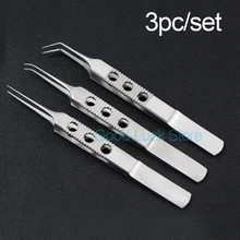 3pcs/set Micros Stainless steel 11CM dovetailed straight/bend head tweezers platforms tweezers Ophthalmic forceps technological platforms