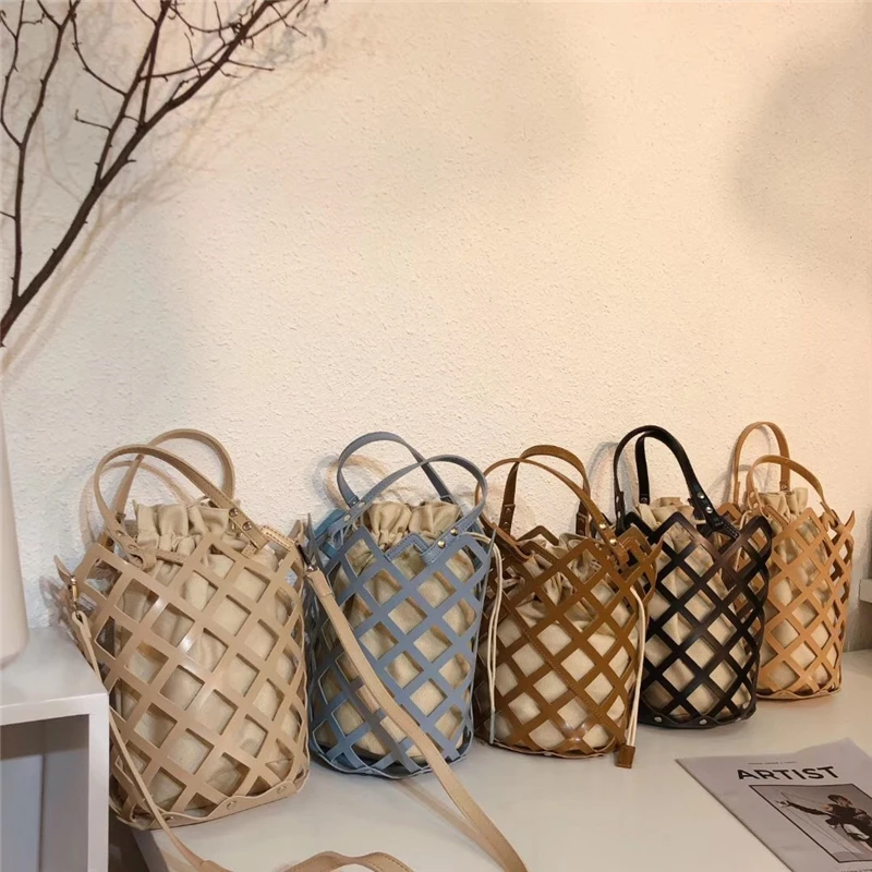 

Luxury Hollow out Bucket Bag For Women Handbag PU Leather Composite Bag 2019 new design Women Shoulder Bag Crossbody Brand Bag