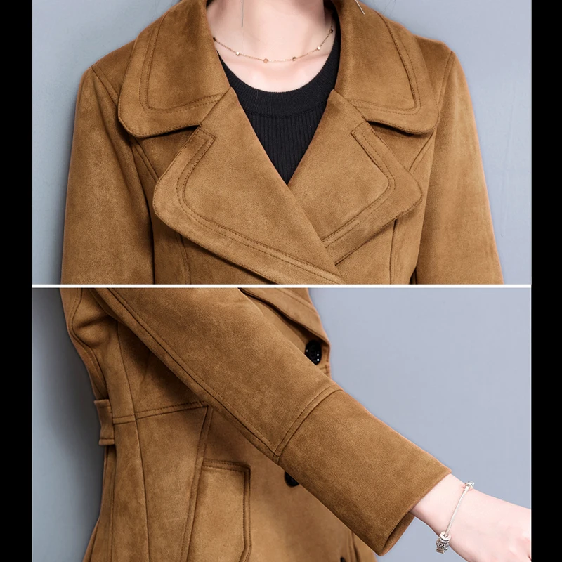 Kaki Double Longues Femmes Manches Long Le En Manteau Veste Élégant D'hiver Outwear Vers Boutonnage Noble Vêtements Mince Daim 2018 Khaki Pardessus Turn À Bas 0q8UwxwpP
