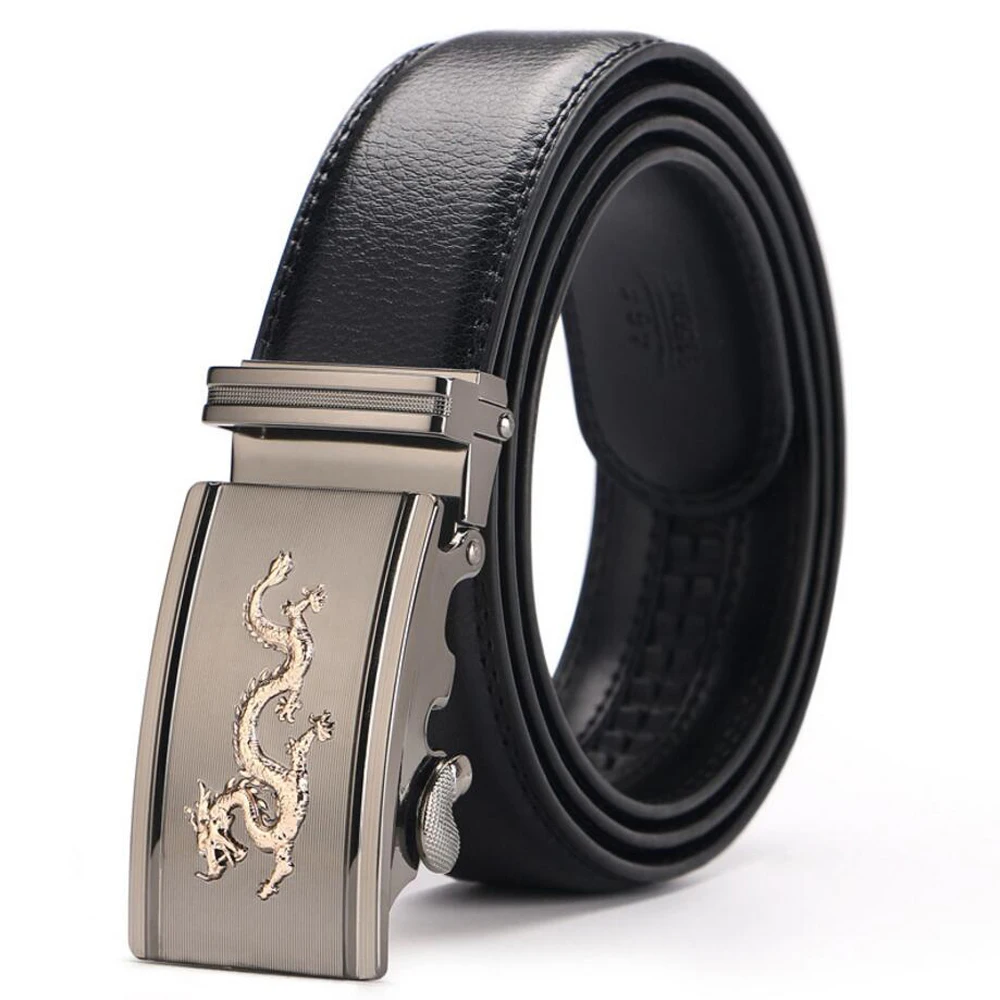 Fashion Designer Automatic Buckle Leather Belts for Dress Men Luxury Alloy Dragon buckle Ratchet